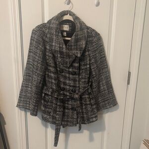 White House Black Market Black and White Pea Coat